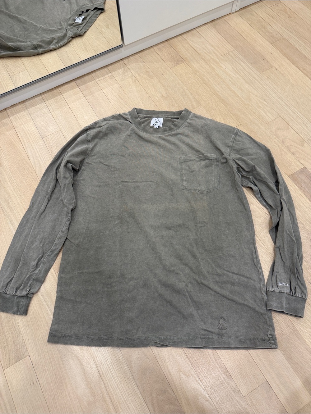 Men's Washed Olive Long-Sleeve Crew with Chest Pocket